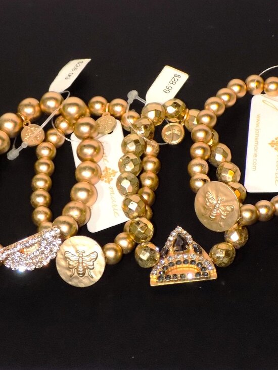 Lot 4 New Signed Jane Marie Metal Bead Bracelets Bundle. Bee Circle & Rhinestone - Picture 1 of 11